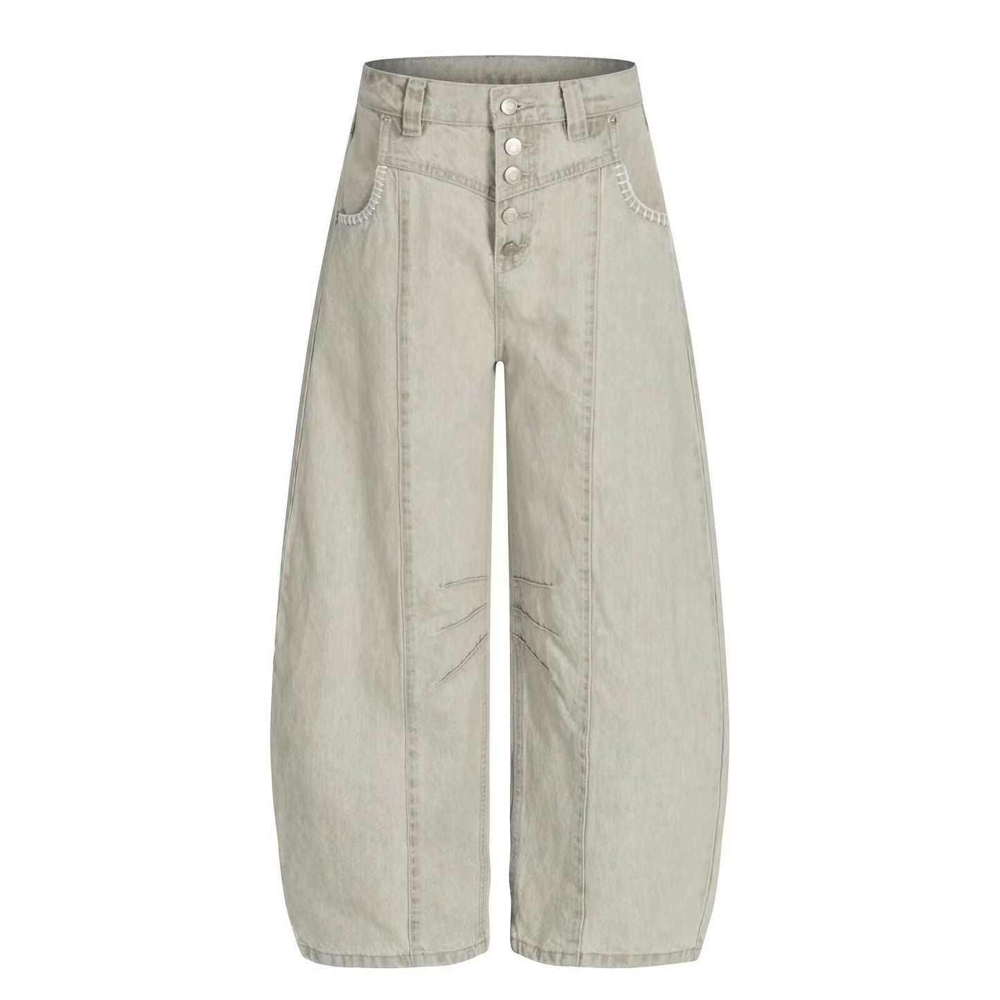 Ice-Feel Tencel Scimitar-Shape Wide-Leg Denim Jeans