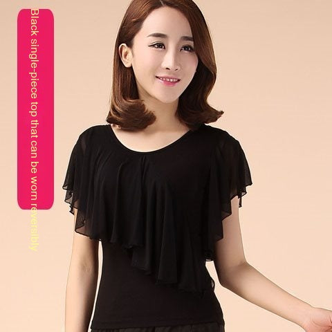 Square Dance Clothing Mesh Round Neck Latin Dance Dancing Practice Clothes