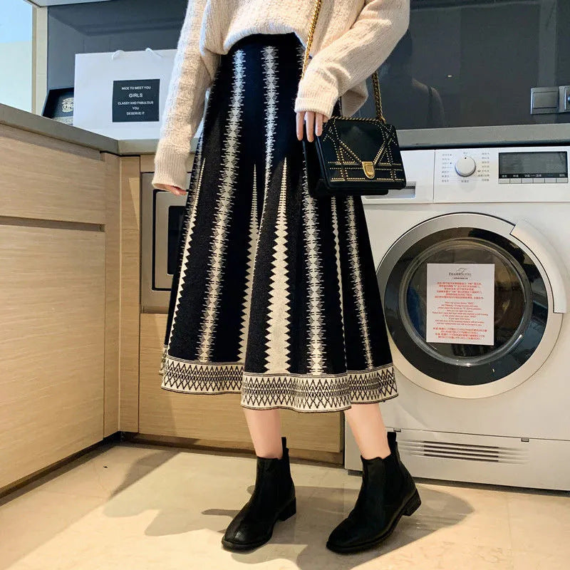 Hong Kong Style Retro Striped Knitted Dress