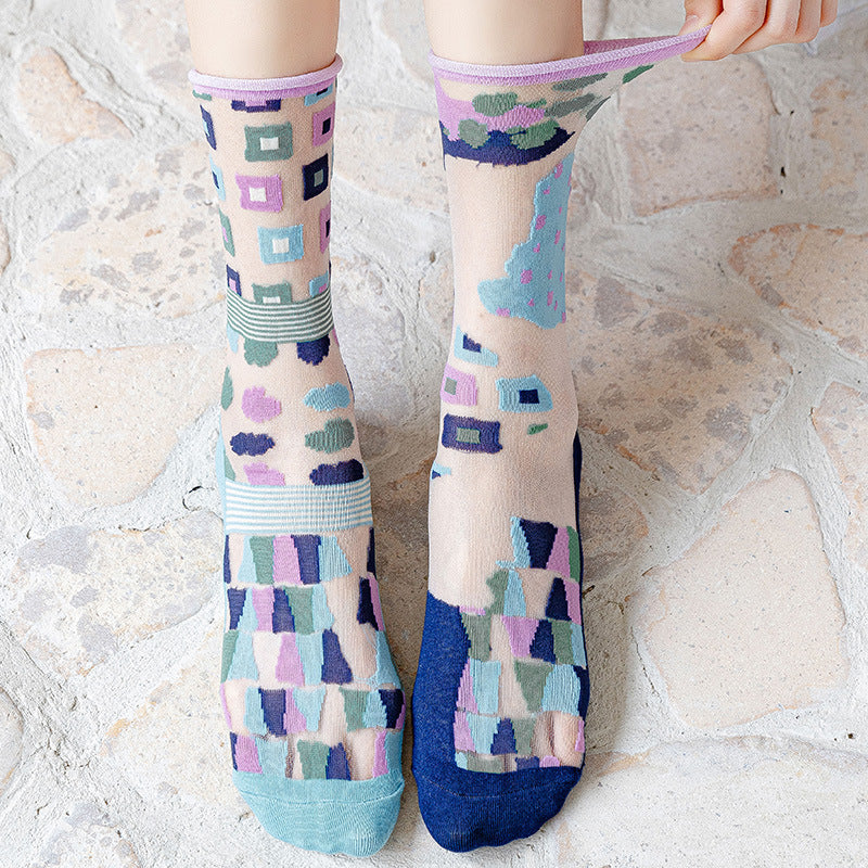 Womens Glass-knit Asymmetrical Ruffle Ankle Socks