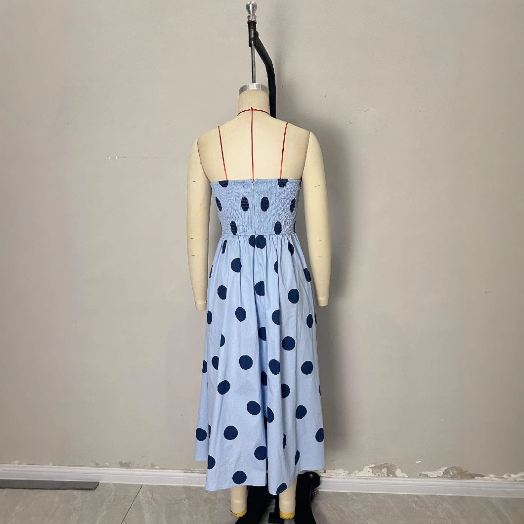 Elegant Polka-dot Sleeveless Slimming Dress