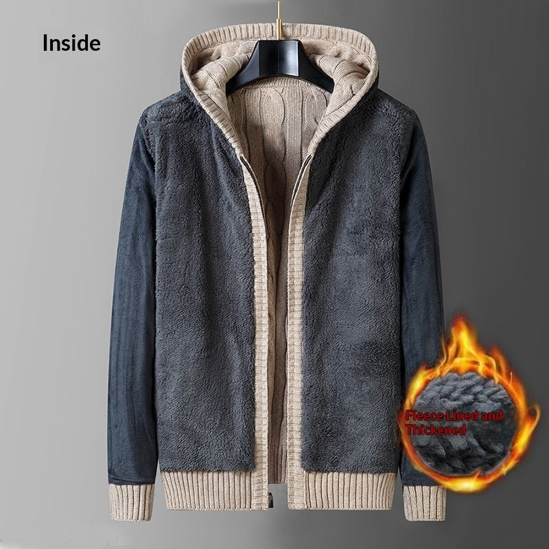 Loose Hooded Knit Men's Sweater Coat