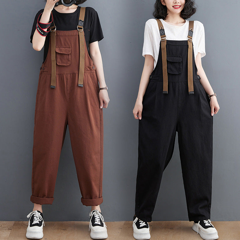 Large Size Loose Comfortable Fashion Patch Pocket Jumpsuit