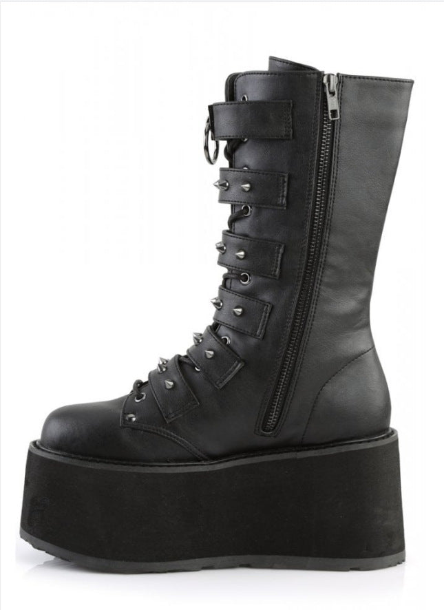 Autumn High-heeled Thick-bottomed Paint Belt Buckle Mid Boots