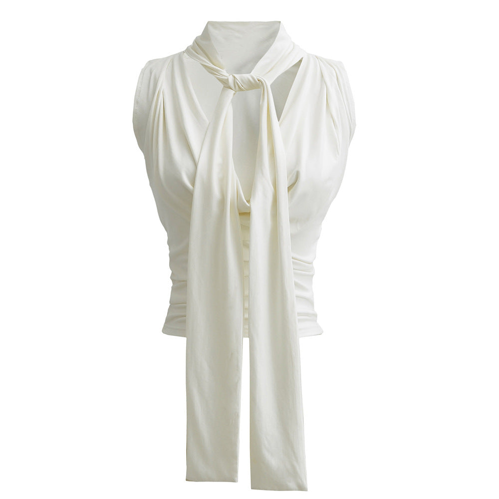Summer Swing Collar Ribbon Short Halter Spaghetti Straps Sleeveless V-neck Vest