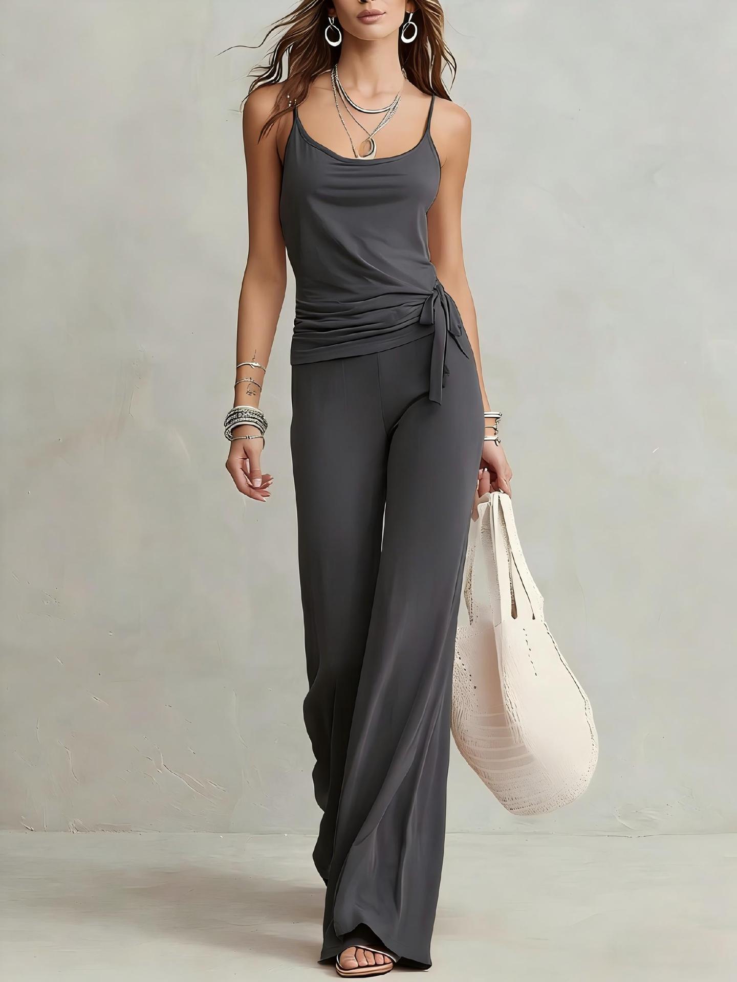 Casual Camisole Top And High-waisted Wide-leg Pants Set
