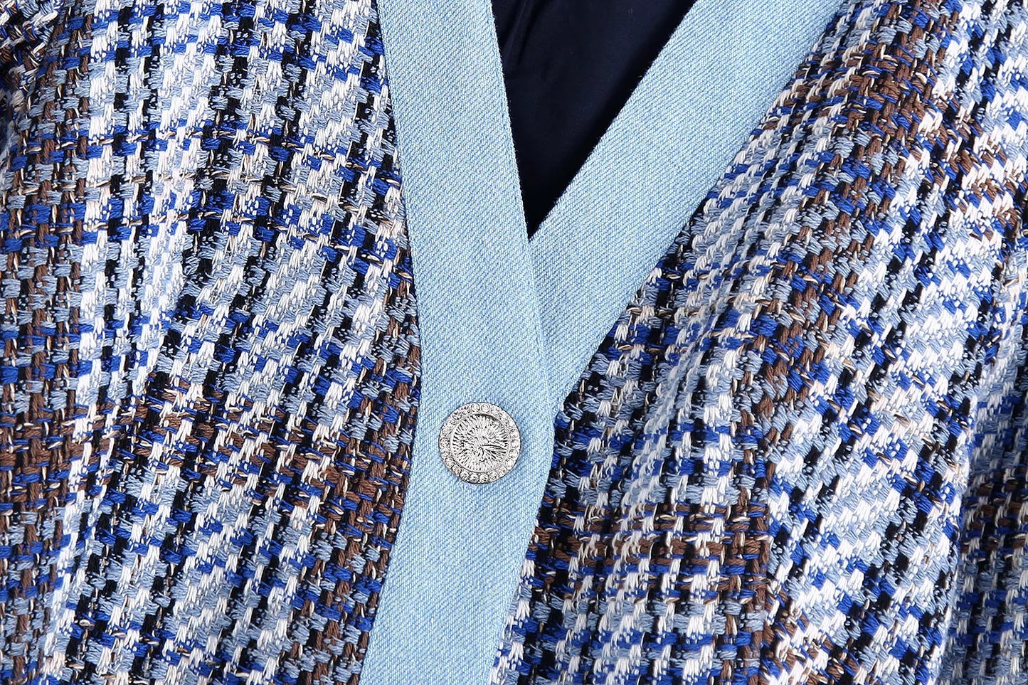 V-neck Duffle Check And Receive Waist Mid-length Coat