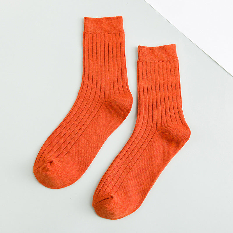Men's Cotton Socks Solid Color Vertical Stripes Middle Tube