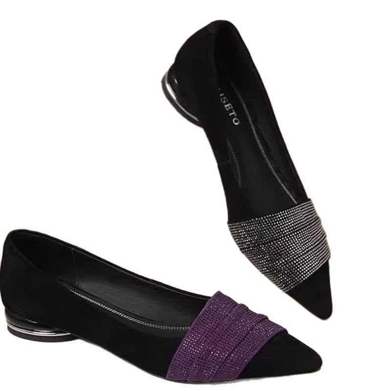 Pointed-toe Rhinestone Slip-on Low-cut Womens Shoes