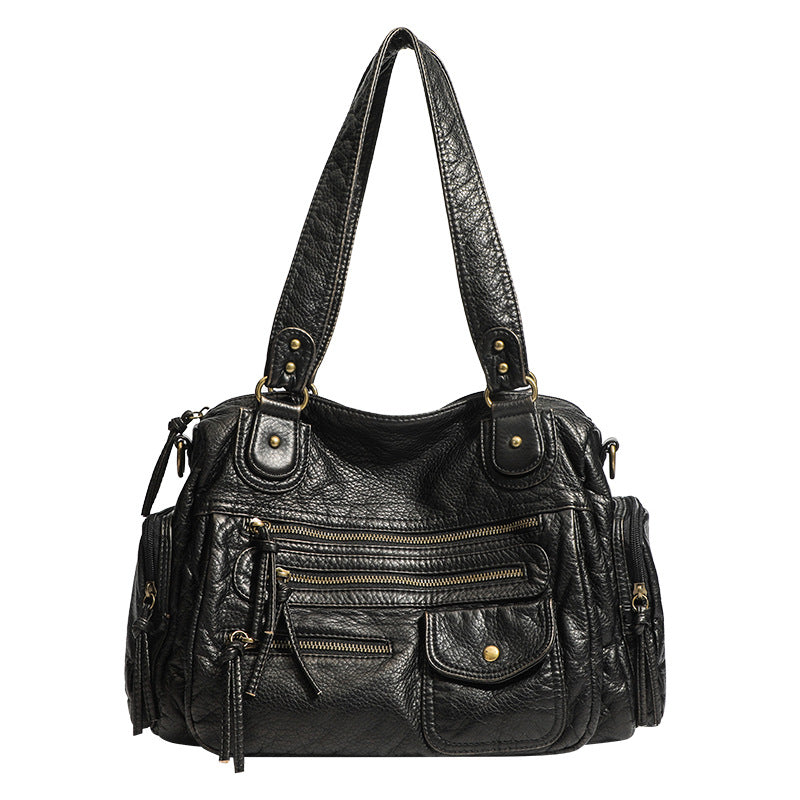 Multi-zipper Motorcycle Sweet Soft Leather Vintage Bronze Tote Bag
