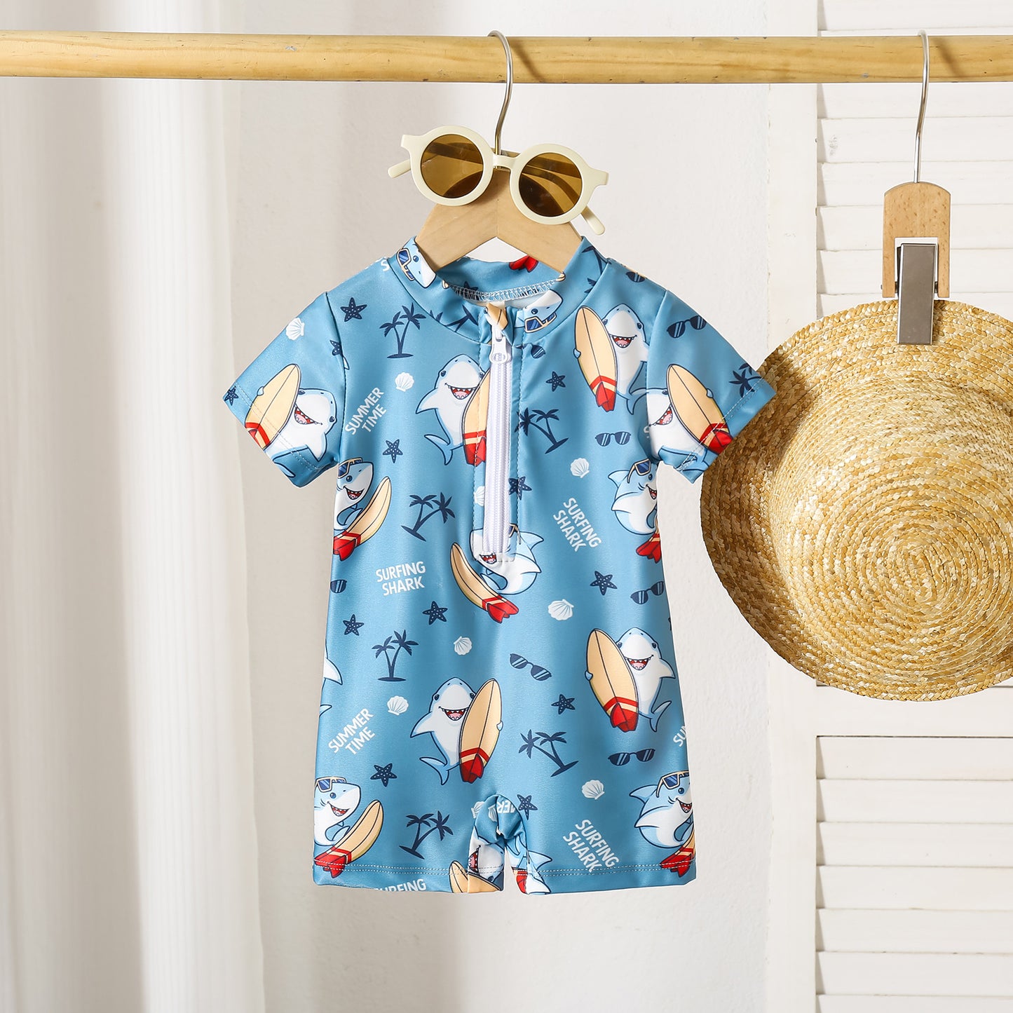 Thin Boys' Shark Print Swimsuit