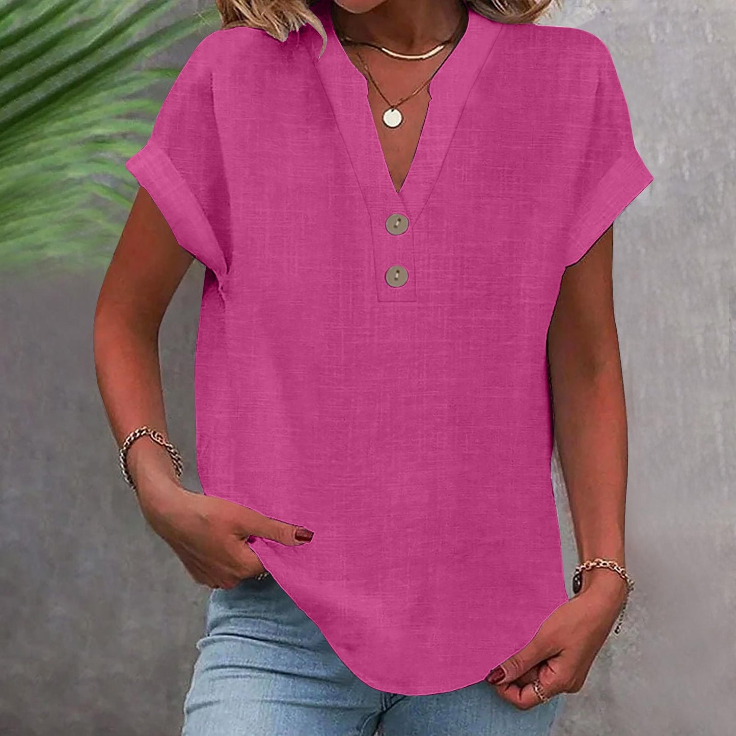 Stand Collar Button Short Sleeve Women's Shirt