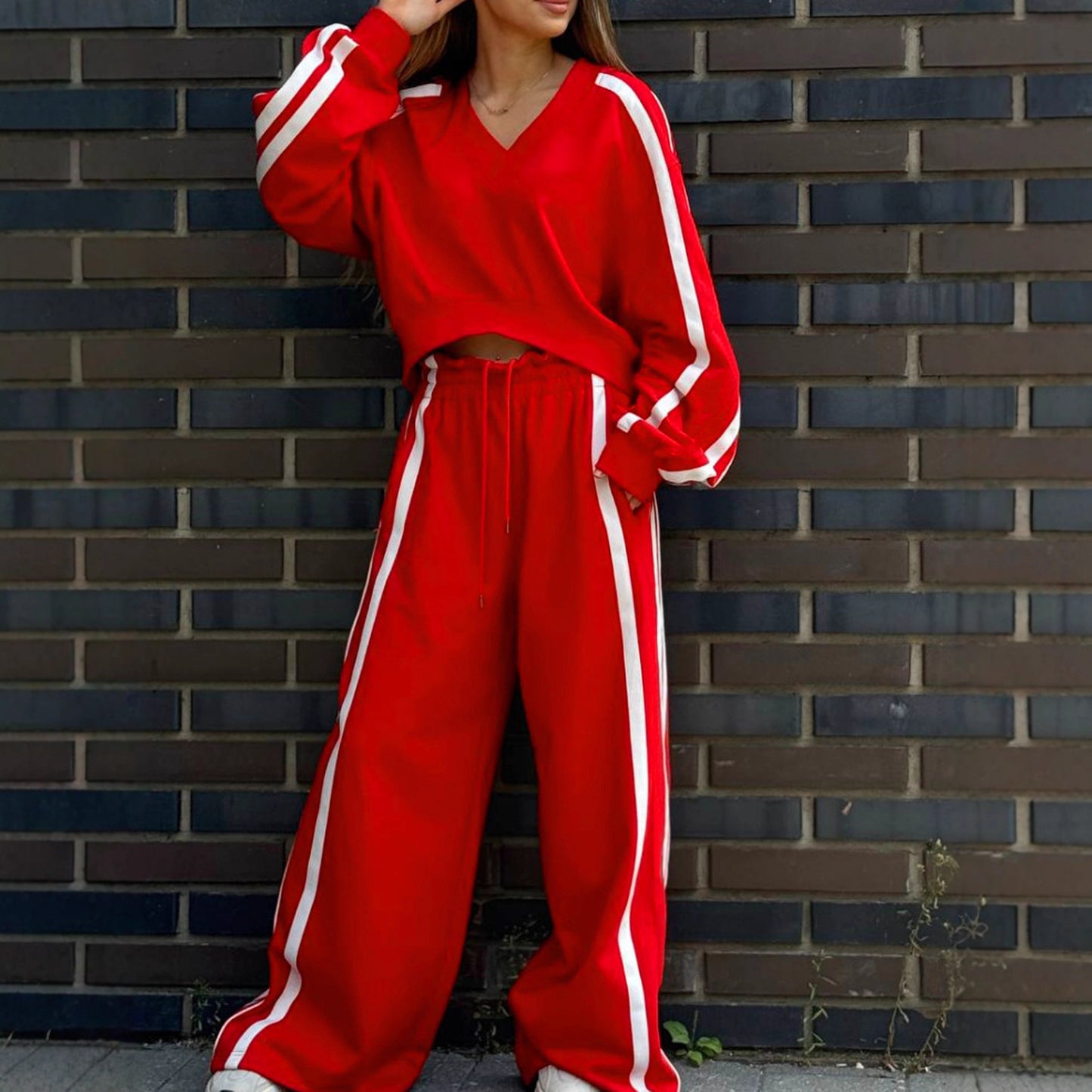 Women's Fashion Color-block Sporty Pants Two-piece Set