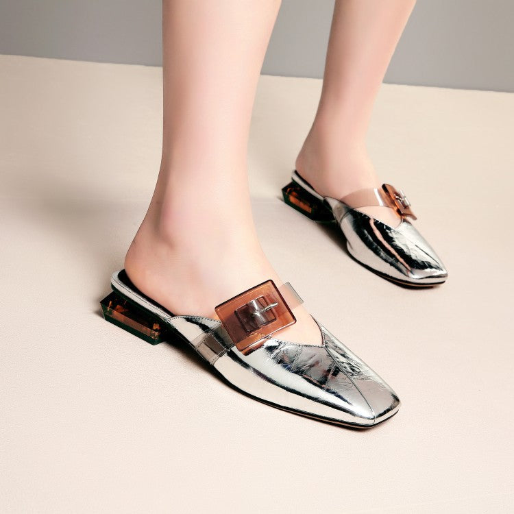 Crystal Heel Half Sandals Slippers Women All-match First Layer Cowhide