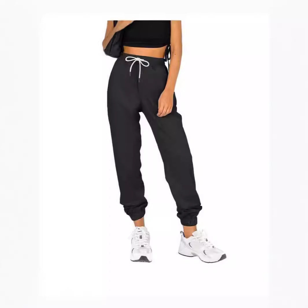 Women's Waist Belt Pocket High Waist Ankle-tied Solid Color Casual Pants
