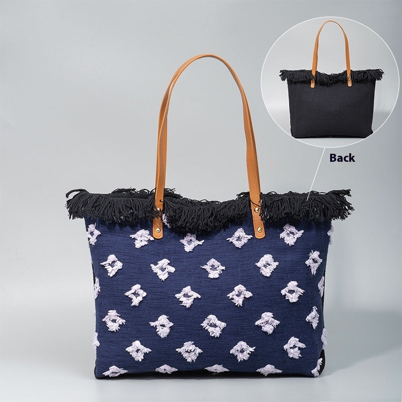 Canvas Double-layer Fabric Handbag Tassel