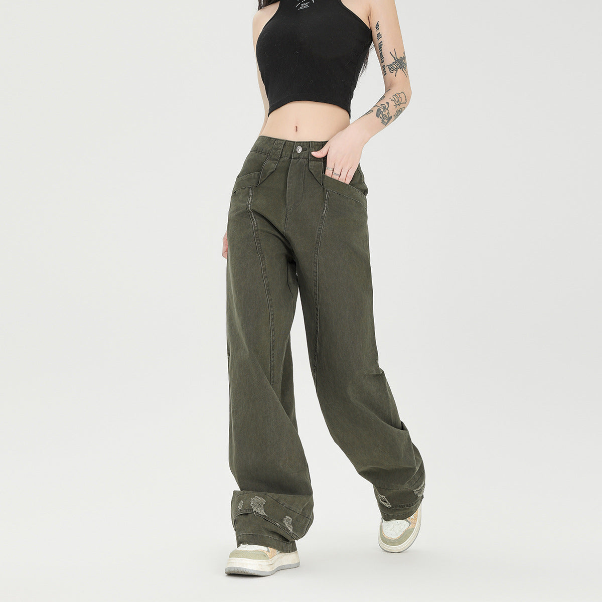 Women's Fashion Worn Workwear Casual Pants