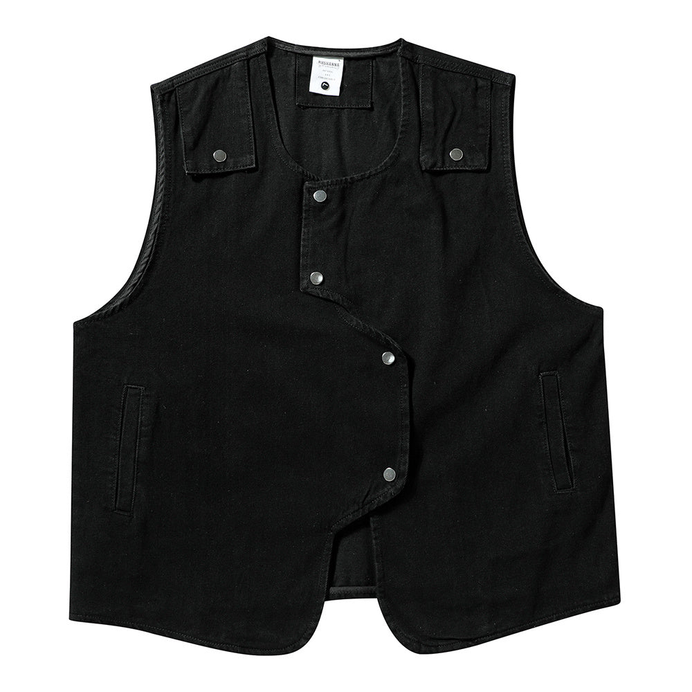 American Irregular Denim Black Men's Loose Casual Vest Summer Design Jacket