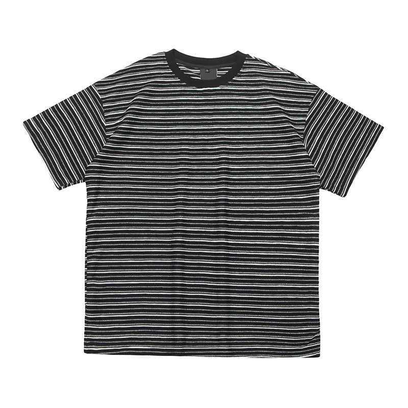 Loose Striped Solid Color Couple Short Sleeve