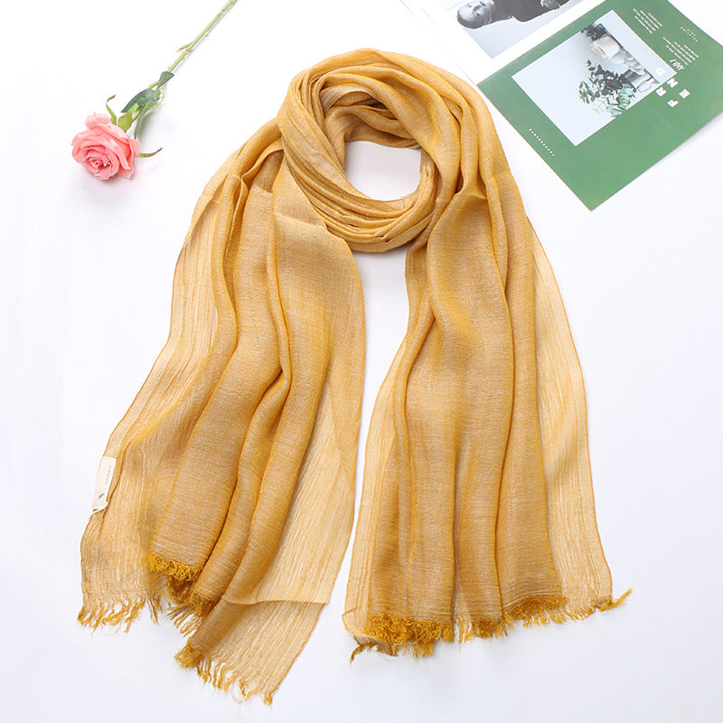 Popular Cotton And Linen Tie-dye Monochrome Women's Pleated Breathable Scarf