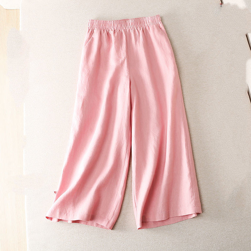 Cotton And Linen Women's Thin Loose Large Waist Elastic Wide Leg Pants
