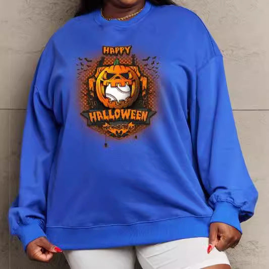 Women's Printed Long Sleeve Loose Sweatshirt Round Neck