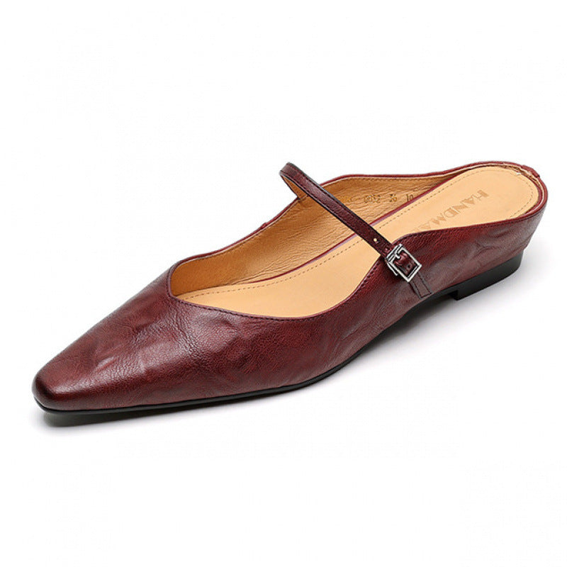Summer New Women's Closed Toe Cowhide Slippers