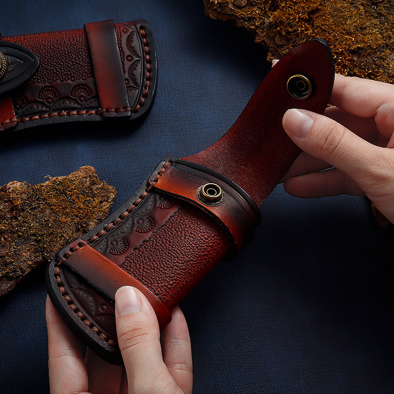 Planted Carved Leather Top Layer Leather Folding Knife Cover