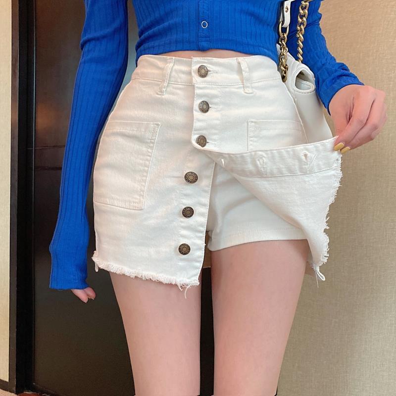 Temperament Breasted High Waist Bag Hip Denim Skirt