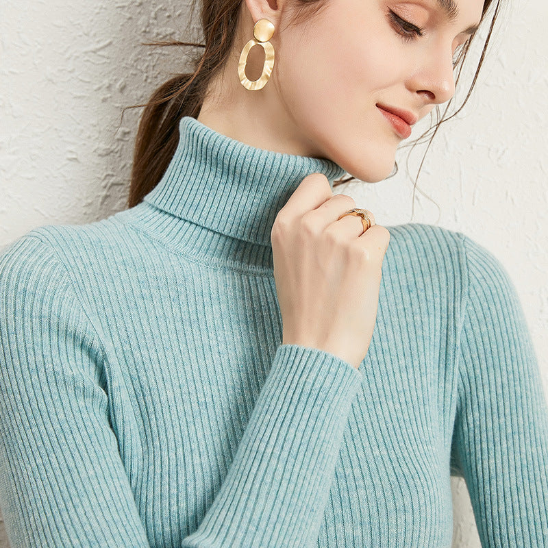 Kvinder Rullekrave Sweater Slim-fit Revers Fortykket Strikket Undertrøje