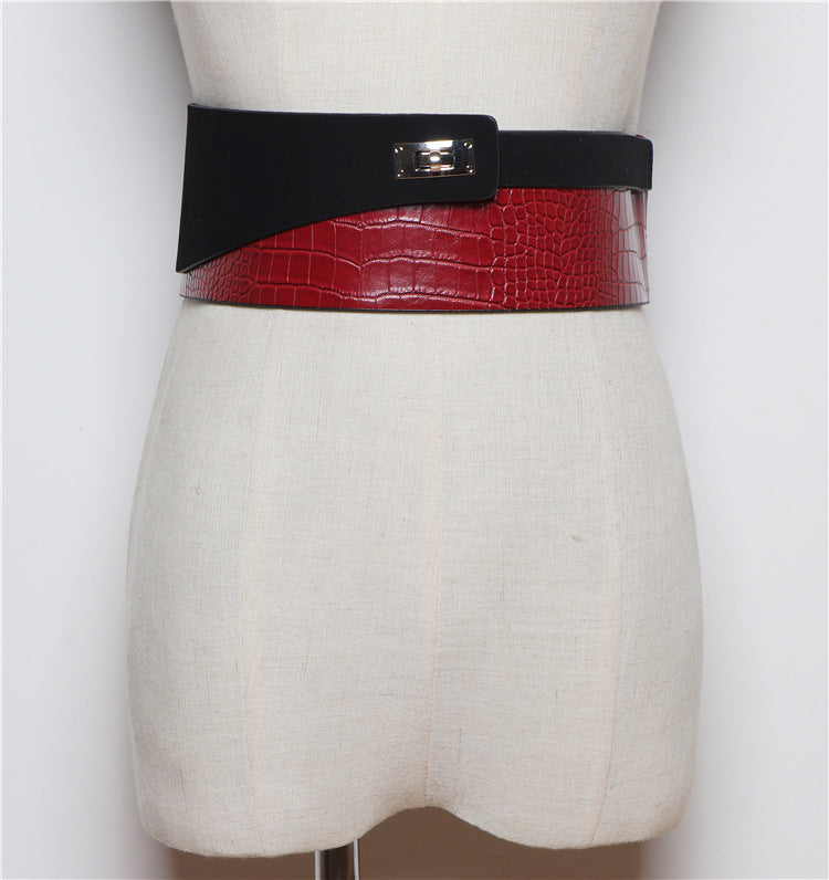Fashion All-match Snake Pattern Stitching PU Leather Belt