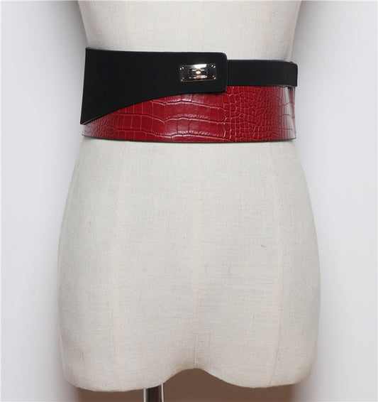 Fashion All-match Snake Pattern Stitching PU Leather Belt