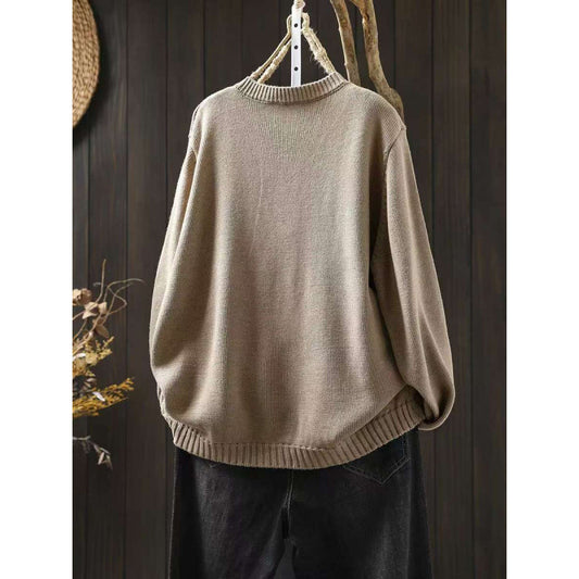 Women's Cotton Knitted Cardigan With Color Buckle Fashion Loose