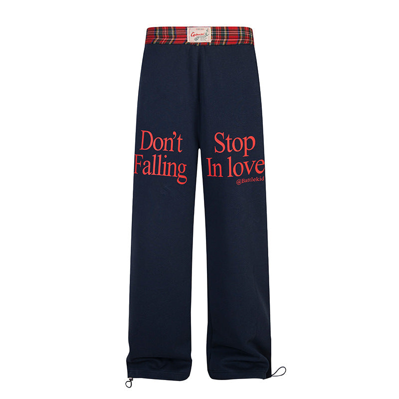 Double Waist Plaid Stitching Fake Two-piece Casual Pants