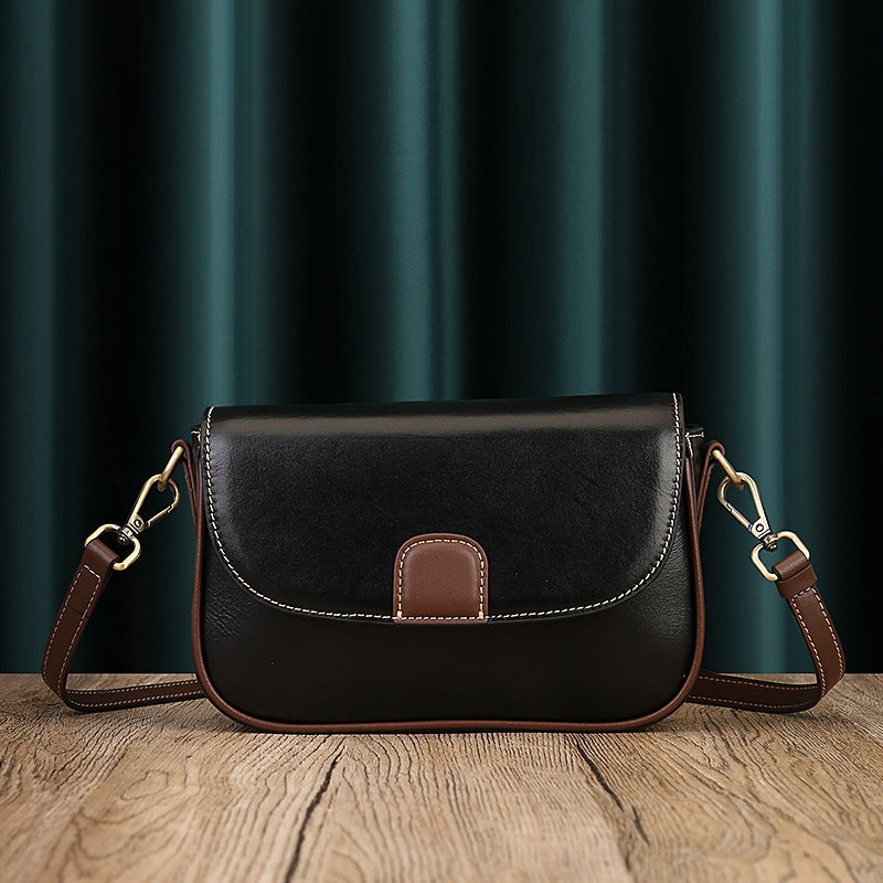Retro Color Matching Small Square Head Layer Cowhide