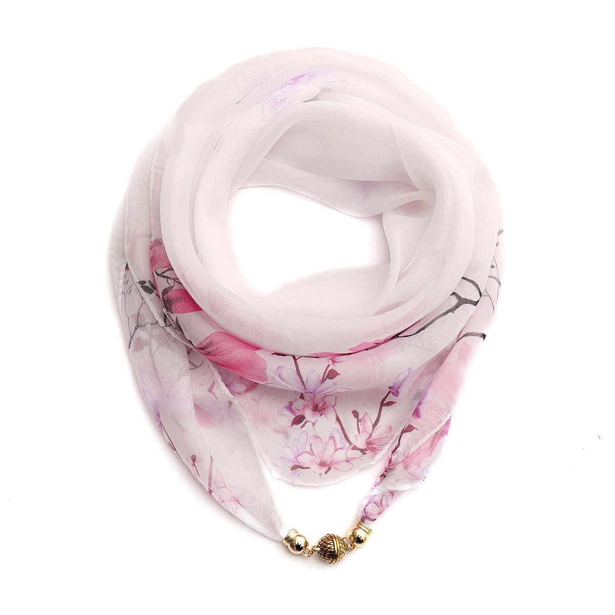 Golden Ball Floral Chiffon Scarf Women's Printed Thin