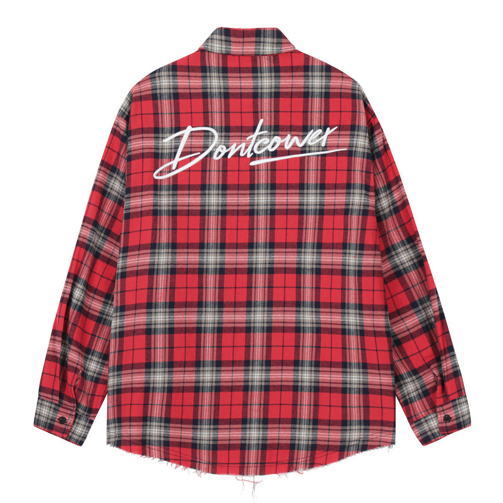Plaid Embroidered Letters Shirt Coat Spring And Autumn