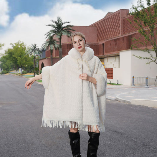 New Tassel Solid Color Cape Knitted Thick Mid-length Shawl