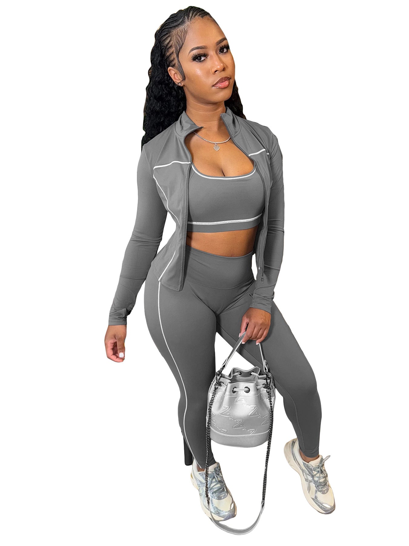 Fashion Women's Wear I-shaped Vest Long-sleeve Zipper Trousers 3-piece Suit
