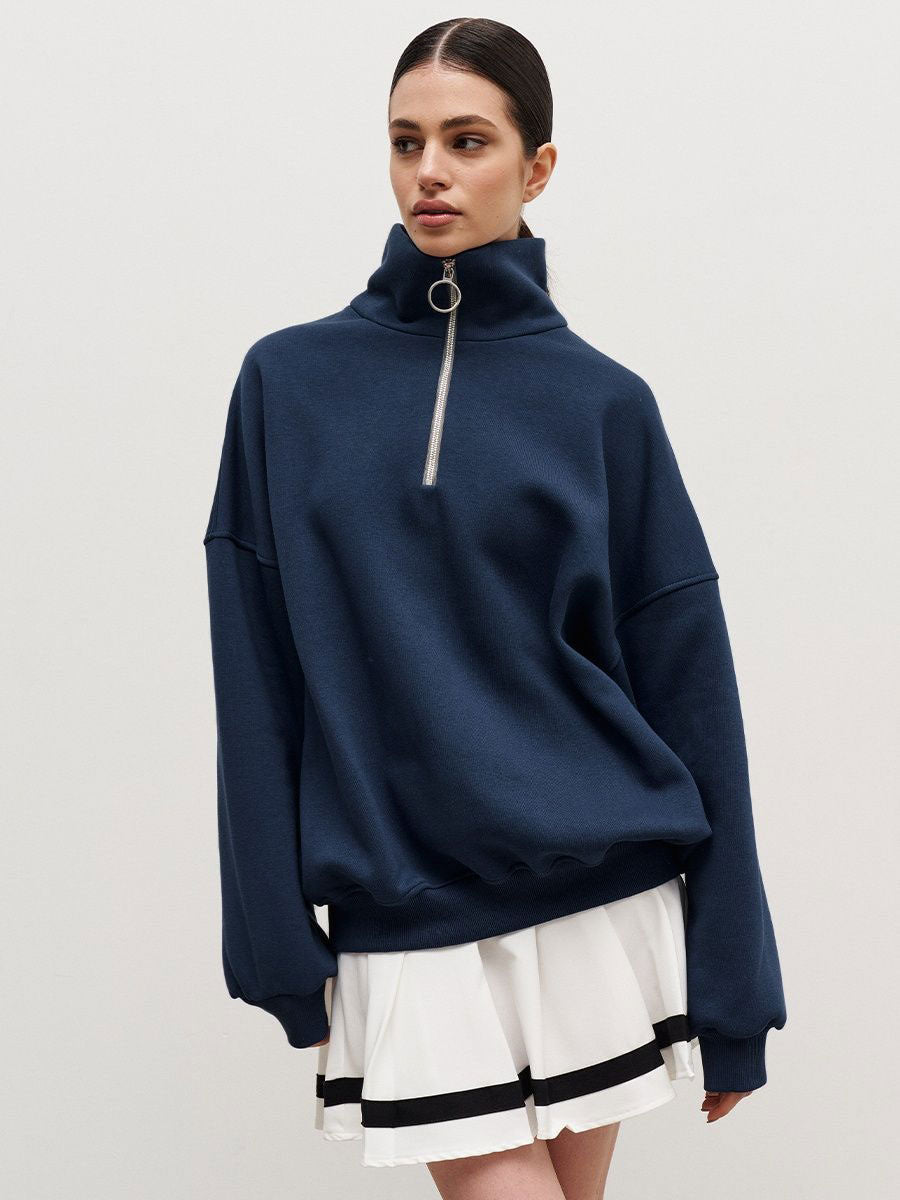 Dame Fritid Løs Lynlås Sweater