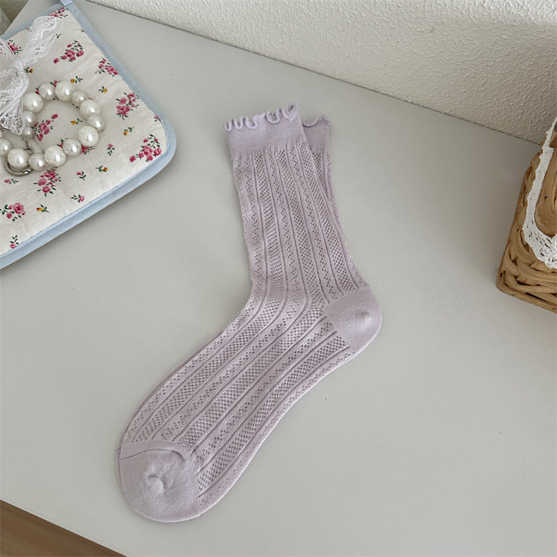 Mesh Hollow Out Solid Color Stringy Selvedge Mid-calf Length Loose Socks Breathable Sweat Absorbing
