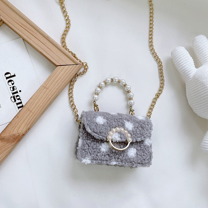 Lamb Hair Wave Point Child Girl Pearl Bag