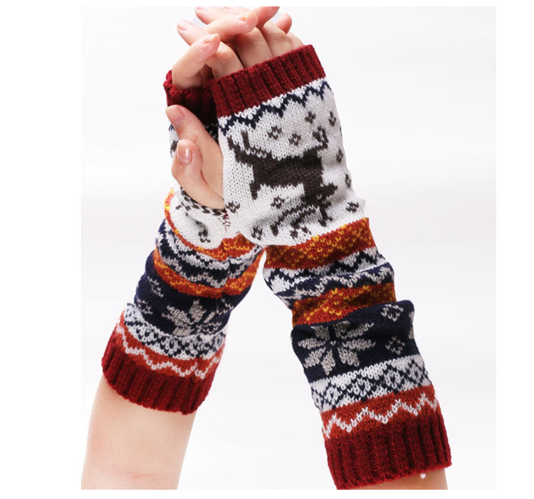 Ladies Woolen Knitted Cartoon Warm Christmas Gloves