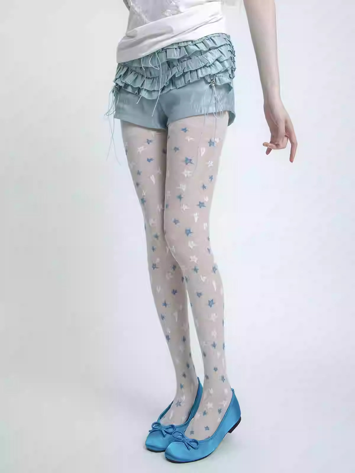 Thin White And Blue Five-pointed Star Romper Stockings For Women