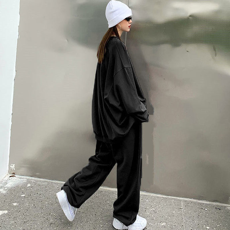 Casual Sports Suit Long Sleeve Loose T-shirt High Waist Pants