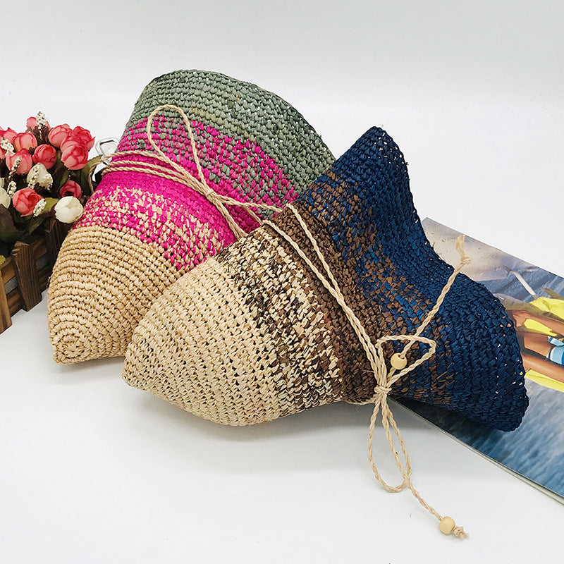 Raffia Crochet Shade Dome Flat Brim Women's Woven Straw Hat