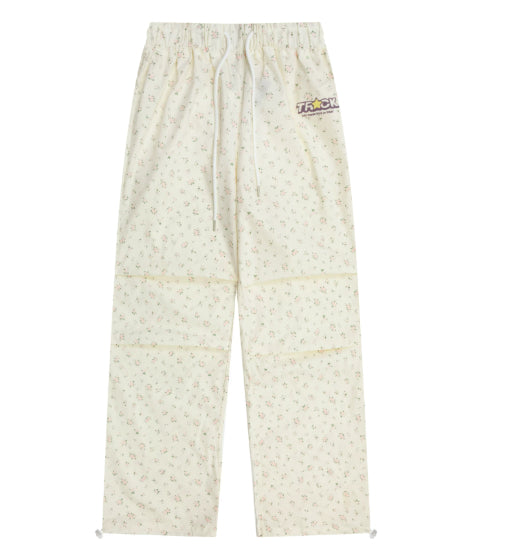 Casual Flared Pants With A Small Floral All-over Print Versatile Street-style Wide-leg Trousers