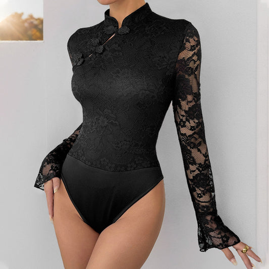 Cheongsam Element Black New Chinese Style Jumpsuit