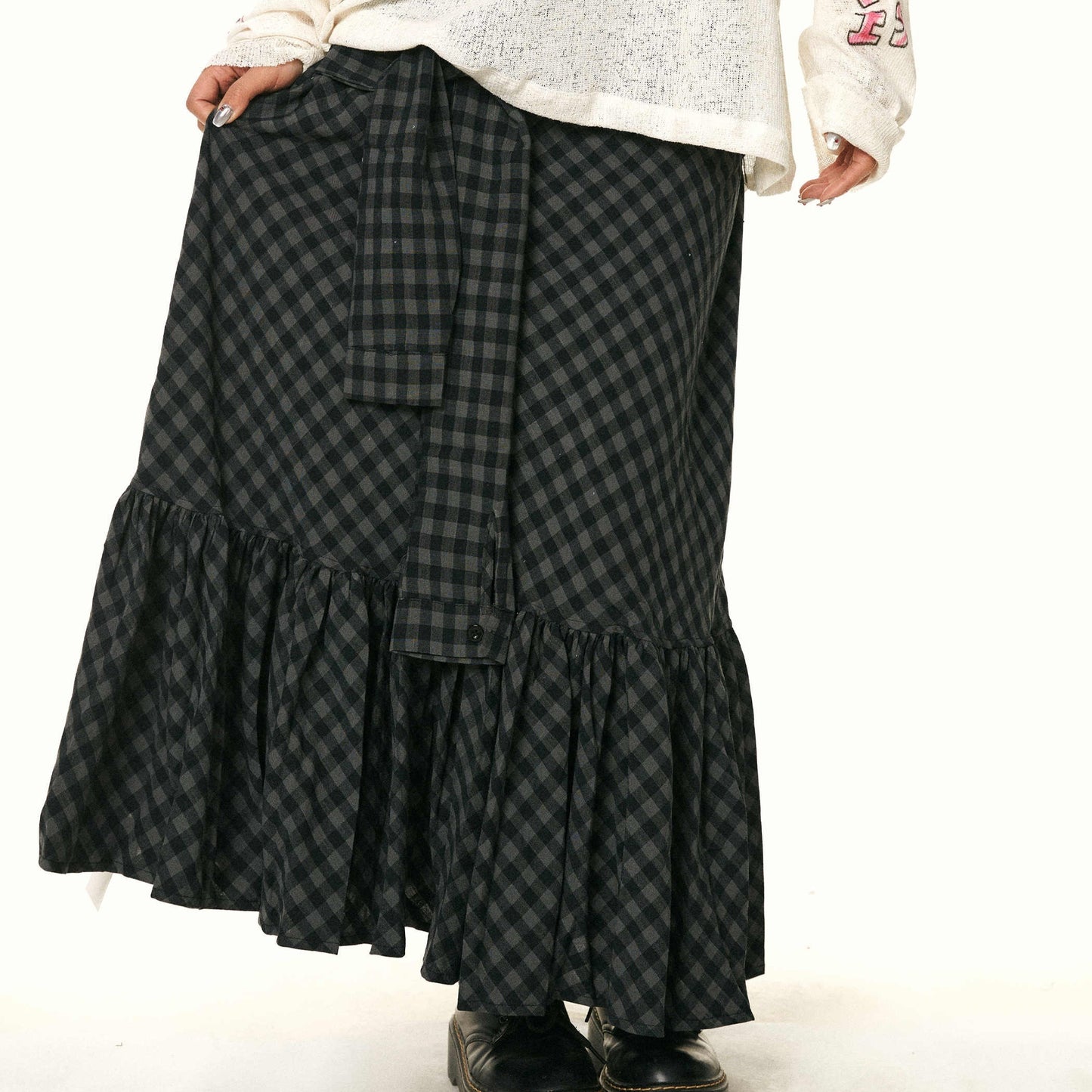 Women's Retro Easy Matching Ruffled Plaid Fishtail Skirt