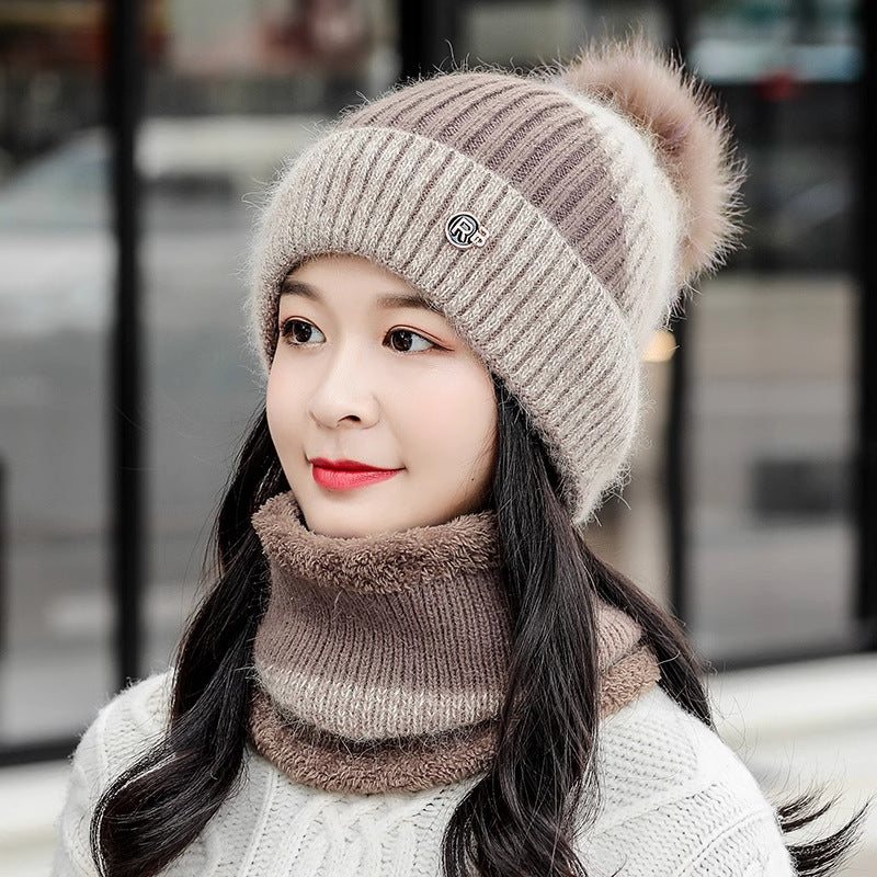 Cycling Warm With Velvet Cold-proof Women's Winter Cotton-padded Cap Scarf Set